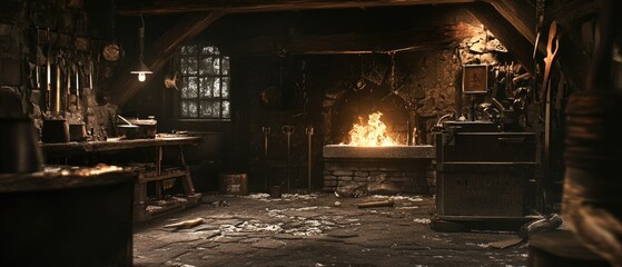 Aufkleber - A cozy room with flames crackling in the fireplace
