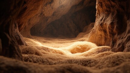 Poster - A natural cave filled with sand next to a majestic tree