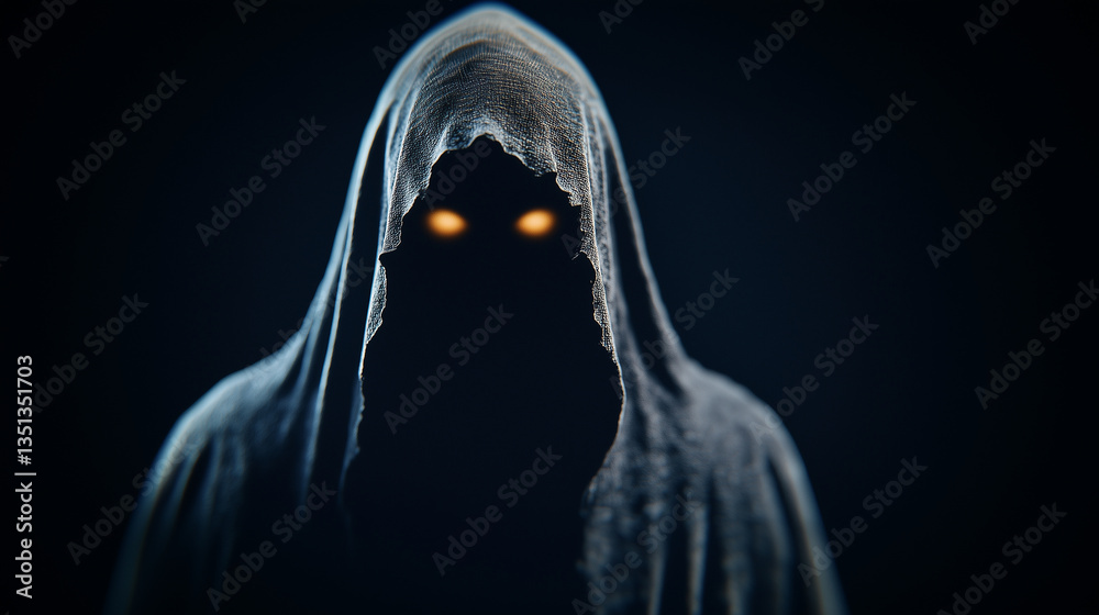 Shadowy Reaper Emerging from Darkness â A spectral figure shrouded in a ...