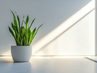 Aufkleber - A small potted plant sits on the floor in a room, looking healthy and well-maintained