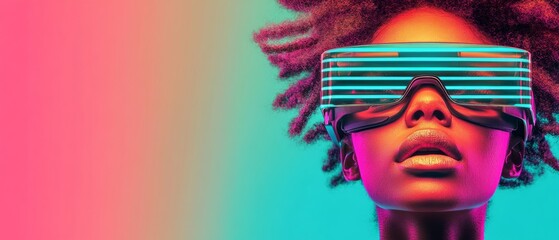 Poster - Exploring technology with futuristic eyewear that enhances everyday experiences and interactions in vibrant environments