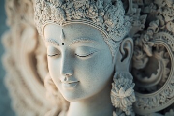 Aufkleber - A sculpture of a woman with her eyes shut, depicting serenity and contemplation