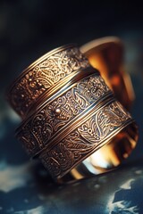 Aufkleber - A close-up view of two rings sitting on a table, perfect for romantic occasions or special gifts