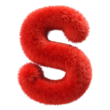 Red furry alphabet S letter isolated on transparent background