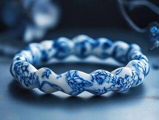 Aufkleber - A blue and white bracelet on a table, possibly as a decorative piece or a gift