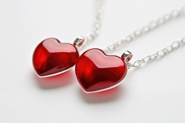 Poster - A pair of heart-shaped pendants hanging from a silver chain, symbolizing love and affection