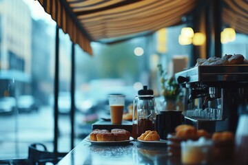Poster - A table with donuts and coffee, perfect for a cafe or breakfast scene