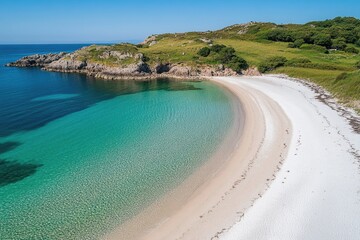 Fototapete - A beautiful beach scene with soft white sand and calm blue water, perfect for a relaxing day by the ocean