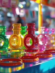 Poster - Close-up of a collection of differently colored glass bottles