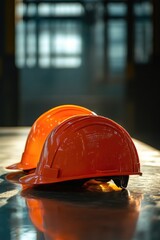 Poster - A hard hat sitting on a table, ready for use