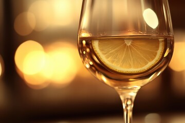 Poster - A glass filled with red wine and featuring a slice of lemon for garnish