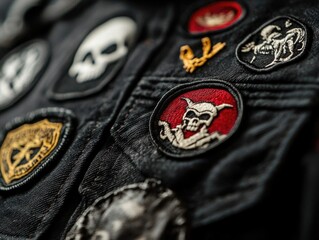 Aufkleber - A close-up shot of a jacket with colorful patches, perfect for use in fashion or music-related contexts