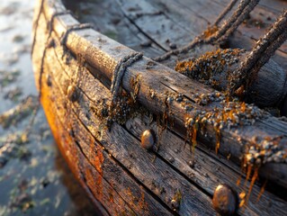 Poster - A close-up shot of a small boat floating on the surface of calm water