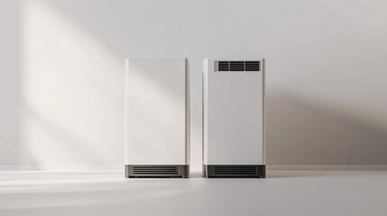 Poster - Two air conditioner units sit adjacent, ready for installation or maintenance