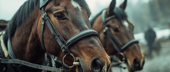Poster - Two horses standing side by side, likely friends or companion animals