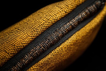 Poster - A detailed view of a bright yellow and black striped bag, great for use in travel or adventure scenes