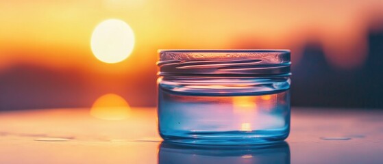 Poster - A glass jar filled with water sits on a table, perfect for use as a prop or set decoration