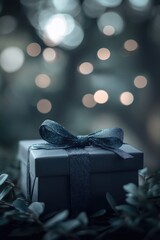 Poster - A beautifully wrapped gift box tied with a blue ribbon, perfect for special occasions or corporate gifts