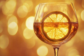 Poster - A glass filled with red wine featuring a slice of lemon, perfect for a relaxing evening