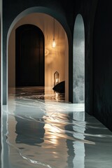 Poster - A surfboard placed in a swimming pool