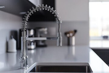 Poster - A standard kitchen sink with a central faucet