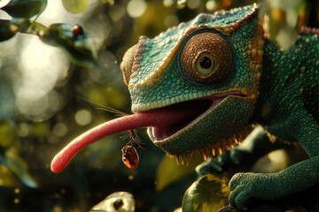 Poster - A close-up shot of a lizard sticking out its tongue, useful for illustrations or designs where a reptile is needed