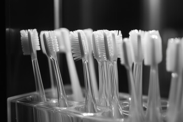 Poster - A collection of toothbrushes stored in a transparent container
