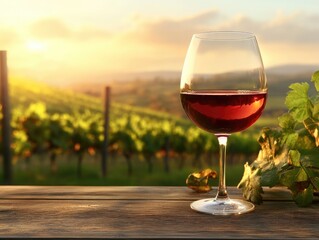 Poster - A glass of wine sitting on top of a wooden table, great for restaurant or home decor