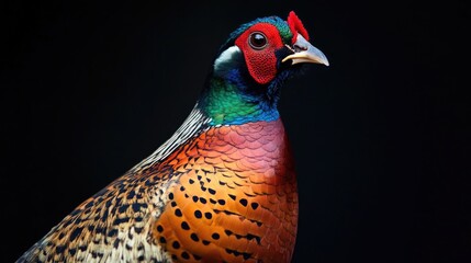 Poster - A close-up shot of a vibrant bird perched on a dark backdrop