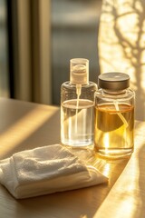 Poster - Two empty bottles and a towel on a table