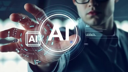 Poster - A dynamic business professional interacts with an advanced AI interface, showcasing the exciting intersection of technology and innovation in todays everevolving digital landscape