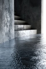 Poster - A close-up shot of a wet floor with water droplets reflecting the surrounding light