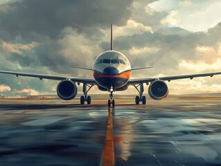 Aufkleber - A large commercial airliner parked at an airport terminal, ready for departure or arrival
