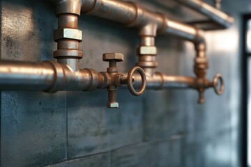 Poster - Industrial pipe detail with rust and corrosion, suitable for industrial or mechanical backgrounds