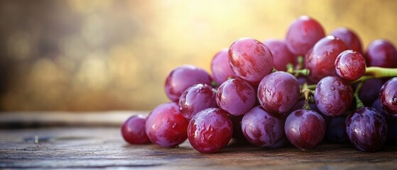 Aufkleber - Fresh bunch of grapes sitting on a wooden table, perfect for still life photography or food styling