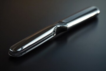 Poster - A close-up shot of a silver pen resting on a black surface