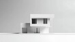 © Zafar - A stark white minimalist house model stands against a plain background, emphasizing its clean lines and contemporary design