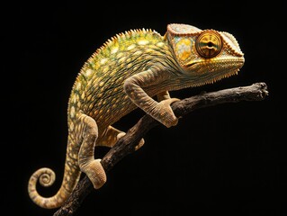 Poster - A close-up view of a chameleon perched on a branch