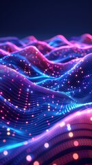Poster - Abstract digital landscape; glowing vibrant lines, points, and waves in vibrant colors; futuristic, dynamic background