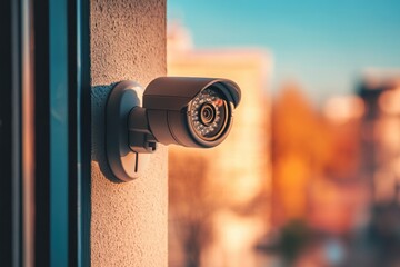 Poster - A security camera mounted on the side of a building, useful for surveillance and monitoring purposes