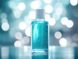Poster - A close-up view of a bottle of liquid on a table