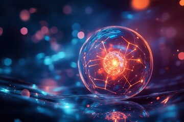 Poster - Glowing sphere with intricate patterns in a colorful digital environment