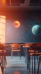 Aufkleber - A modern conference room filled with chairs and a large projector screen