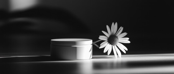 Poster - A simple still life featuring a flower next to a jar of cream
