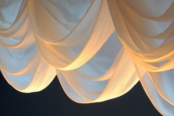 Poster - A close-up view of a curtain on a black background, suitable for use in interior design or fashion photography