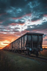 Aufkleber - A train travels along the tracks under a cloudy sky