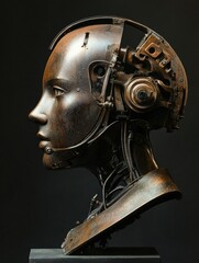 Poster - A sculpture of a woman's head with gears, representing ingenuity and innovation