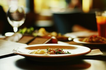 Poster - A plate of food sits on a table, ready for serving