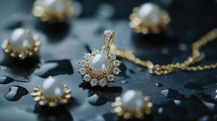 Poster - Close-up of various jewelry pieces arranged on a table, suitable for promotional or decorative purposes