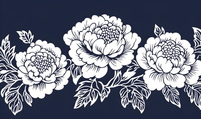 Wall Mural - Chinese paper cut style monotone peony totem, Generative AI